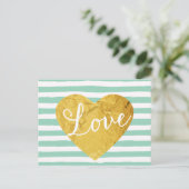 ミントストライプ金ゴールドフェイクハートかわいいガーリー ポストカード (スタンド正面)