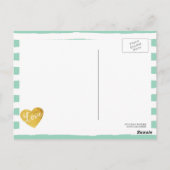 ミントストライプ金ゴールドフェイクハートかわいいガーリー ポストカード (裏面)