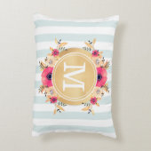 ミントストライプ金ゴールド水彩花モノグラム アクセントクッション (裏面(縦))
