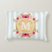 ミントストライプ金ゴールド水彩花モノグラム アクセントクッション (裏面)