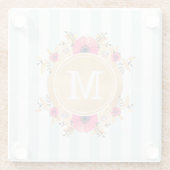 ミントストライプ金ゴールド水彩花モノグラム ガラスコースター (裏面)