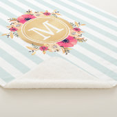 ミントストライプ金ゴールド水彩花モノグラム シェルパブランケット (3/4)