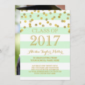 ミントストライプ金ゴールド紙吹雪写真2017卒業 招待状 (正面/裏面)
