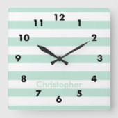 ミントストライプ スクエア壁時計 (正面)