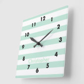 ミントストライプ スクエア壁時計 (傾斜)