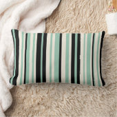 ミントストライプ、ブラック、クリームの縦型の ランバークッション (ブランケット)
