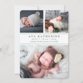 ミントストライプ |写真コラージュの誕生のお知らせ 案内状 (正面)