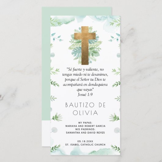 ミントスペインのグリーンの洗礼ブックマークの恩恵 サンキューカード (正面/裏面)