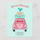 ミントスーツケースカーイラストレーション移動告知 案内ポストカード (正面)