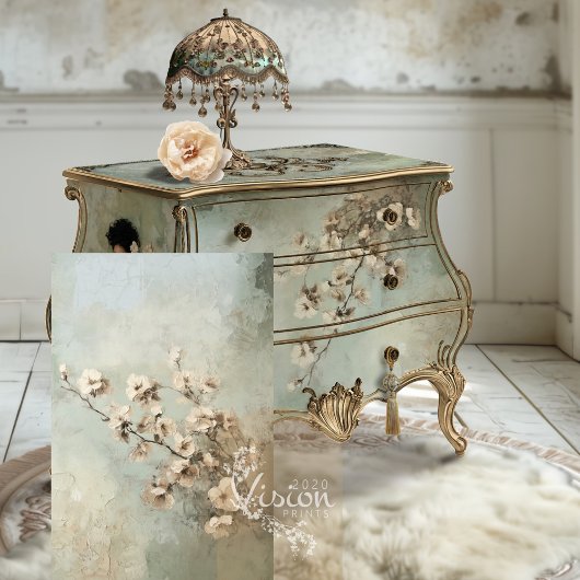 ミントセージグリーン抽象芸術さくらんぼ花 薄葉紙