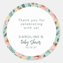ミントセージピンクフローラカスタムベビーシャワーサンキュー ラウンドシール