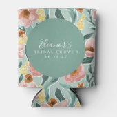 ミントセージピンクフローラスクリプトブライダルシャワーカスタム 缶クーラー (正面)