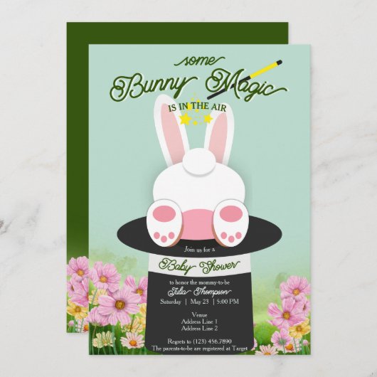 ミントソファニー魔法ハットトリックガーデンベイビーシャワー 招待状 (正面/裏面)