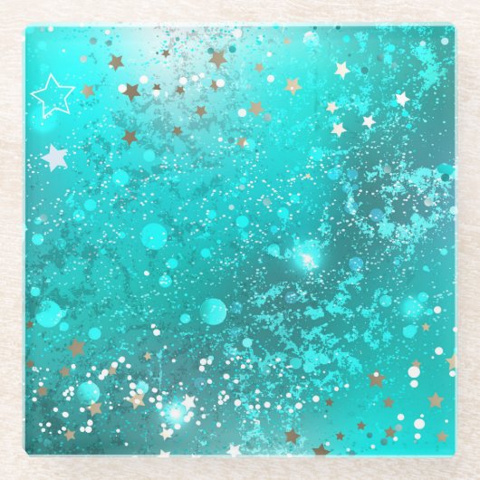 ミントターコイズフォイルの背景 ガラスコースター (正面)