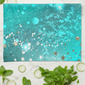 ミントターコイズフォイルの背景 キッチンタオル (折り畳み)