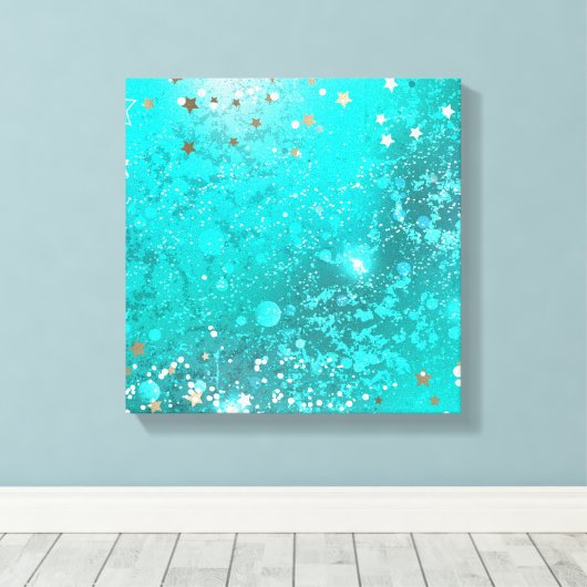 ミントターコイズフォイルの背景 キャンバスプリント (インサイチュ (ウッドフロア))