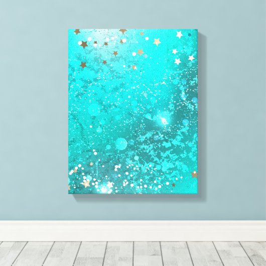 ミントターコイズフォイルの背景 キャンバスプリント (インサイチュ (ウッドフロア))