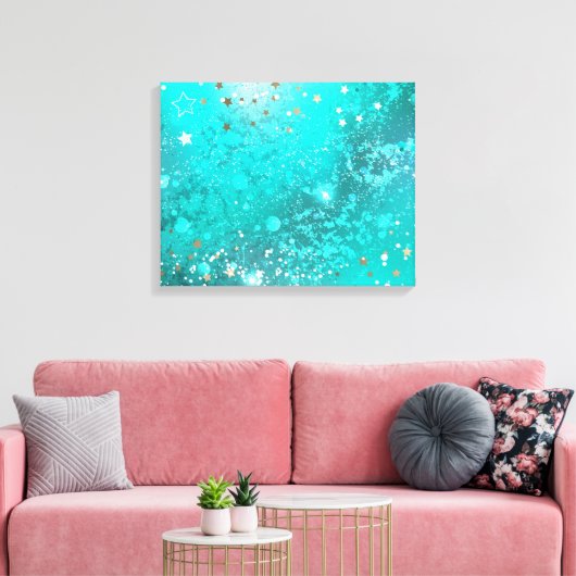 ミントターコイズフォイルの背景 キャンバスプリント (インサイチュ (リビング))