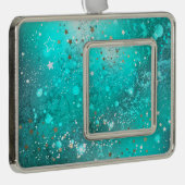 ミントターコイズフォイルの背景 シルバープレートフレームオーナメント (右)