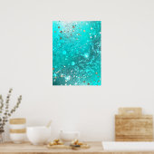 ミントターコイズフォイルの背景 ポスター (キッチン)