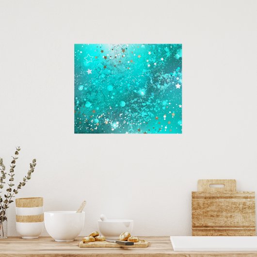 ミントターコイズフォイルの背景 ポスター (キッチン)