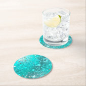 ミントターコイズフォイルの背景 ラウンドペーパーコースター (インサイチュ)