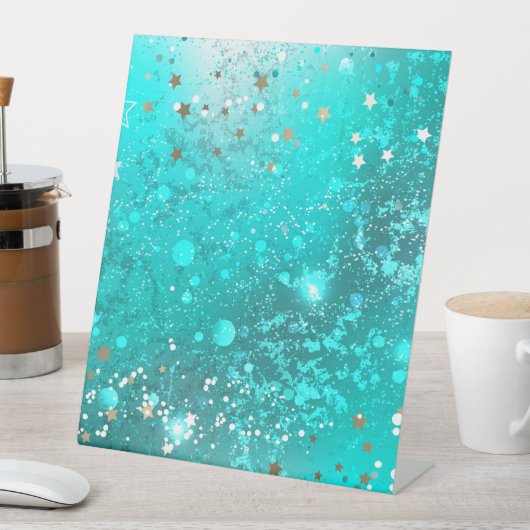 ミントターコイズフォイルの背景 台座サイン (インサイチュ)