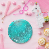 ミントターコイズフォイル背景 ペーパープレート (パーティー)