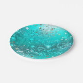 ミントターコイズフォイル背景 ペーパープレート (アングル)