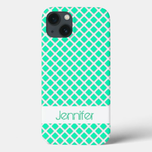 ミントターコイズ傾斜スクエア 名前入りカスタム Case-Mate iPhoneケース (裏面)