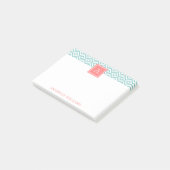 ミントダイアモンズパターンとコーラルモノグラム ポストイット (アングル)