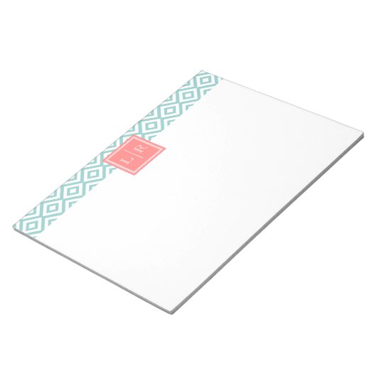 ミントダイヤモンドパターンとモノグラム ノートパッド (アングル)
