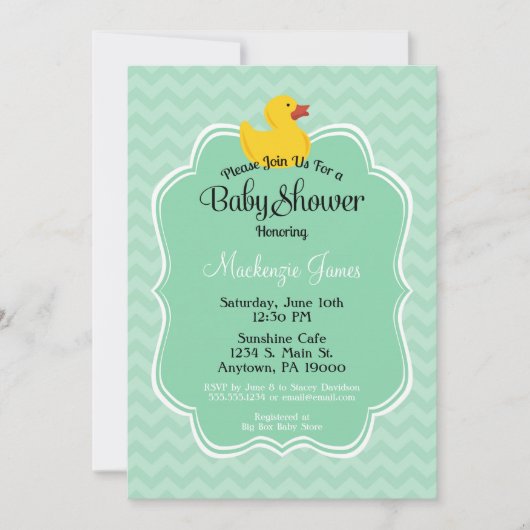 ミントダックベビーシャワー招待状 男女兼用 招待状 (正面)