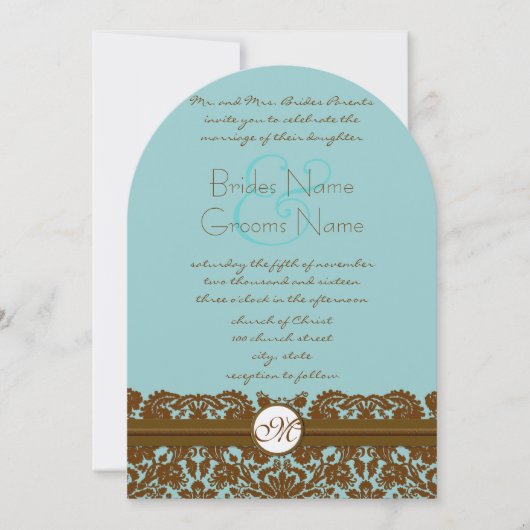 ミントダマスクウェディングモノグラム招待状 招待状 (正面)