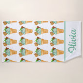 ミントチョコレートアイスクリームパーソナライズされた ビーチタオル (正面)