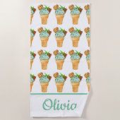 ミントチョコレートアイスクリームパーソナライズされた ビーチタオル (正面)