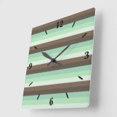 ミントチョコレートチップカラーブロックストライプ製品 スクエア壁時計 (傾斜)