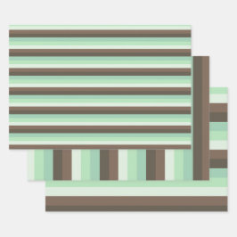 ミントチョコレートチップカラーブロックストライプ製品 ラッピングペーパーシート