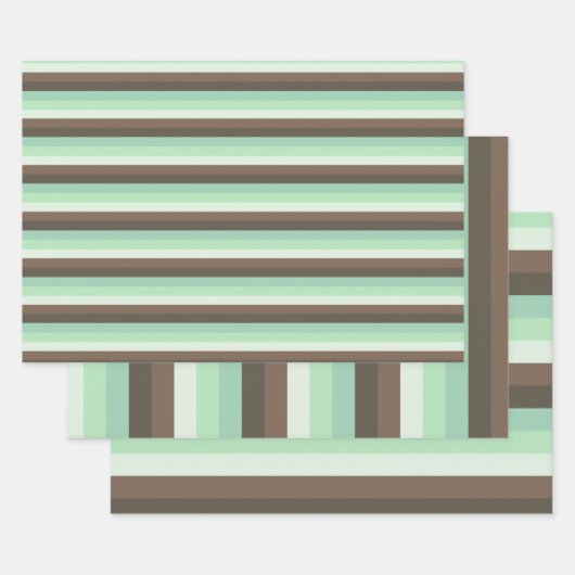 ミントチョコレートチップカラーブロックストライプ製品 ラッピングペーパーシート (セット)