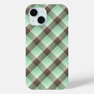 ミントチョコレートチップカラーブロックプレイドストライプ製品 iPhone 15ケース