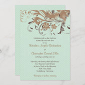 ミントチョコレートブラウンヴィンテージ結婚フローラ 招待状 (正面/裏面)
