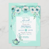 ミントティーティーティーティーポット水彩花 招待状 (正面/裏面)