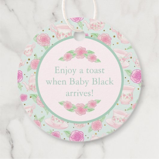 ミントティーポップ・アートのパーティー彼女が赤ちゃんシャワーをポップ フェイバータグ (裏面)