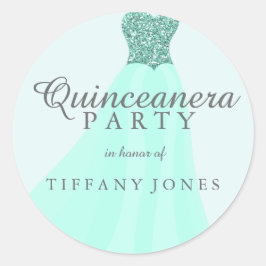 ミントティール（緑がかった色）きらめくグリッターガウンキンセアニェラパーティー ラウンドシール