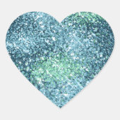 ミントティール(緑がかった色)アクアスパークルマーメイドグリッター ハートシール (正面)