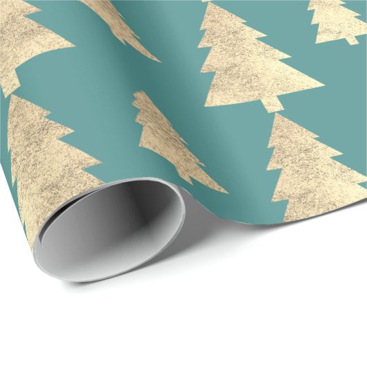 ミントティール（緑がかった色）コテージ金ゴールド赤面クリスマスツリークラフト ラッピングペーパー (ロールコーナー)