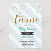 ミントテーマツインベビーシャワー招待 招待状 (正面/裏面)