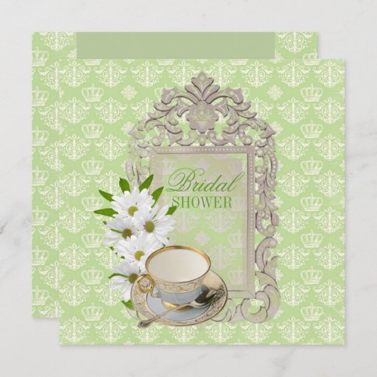 ミントデイジーブライダルシャワーティーパーティの招待状 招待状 (正面/裏面)
