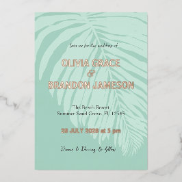 ミントトロピカルパーム結婚リーフ 箔招待状