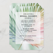 ミントトロピカルピンクグリーンリーフブライダルシャワー 招待状 (正面/裏面)